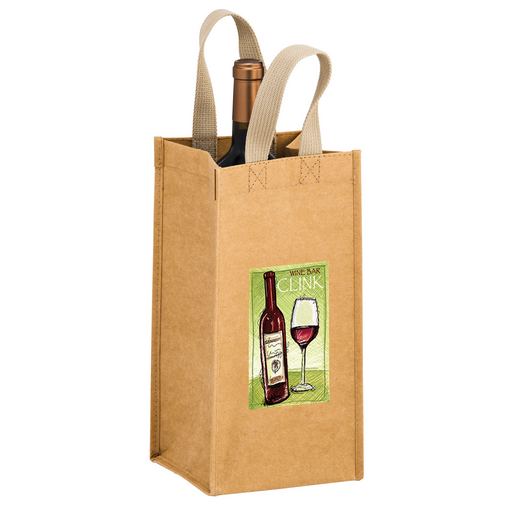 Custom Printed TORNADO Washable Kraft Paper 1 Bottle Wine Tote Bag w/ Web Handle (6"x6"x12.5") - EV - WBVINE1-CE